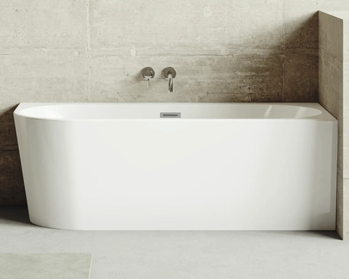 Eckbadewanne Jungborn One rechts 169x76 cm weiß Freistehende Badewanne aus Sanitäracryl mit Armaturen an der Wand.