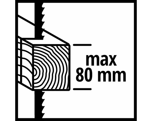 Maximale Holzschnitttiefe 80 Millimeter Symbol