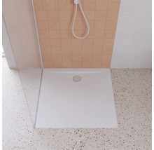 Ebenerdige Dusche mit Duschkopf und Abfluss