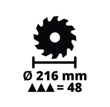 Sägeblattdurchmesser 216 Millimeter, Anzahl der Zähne 48