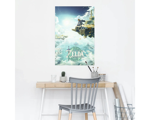 Poster von The Legend of Zelda: Tears of the Kingdom an einer Wand über einem Schreibtisch