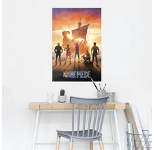 One Piece Poster mit Charakteren vor einem Schiff