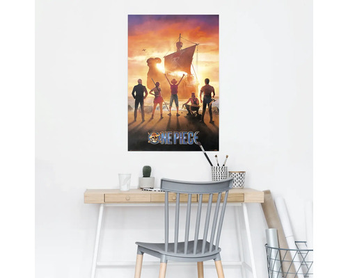 One Piece Poster mit Charakteren vor einem Schiff