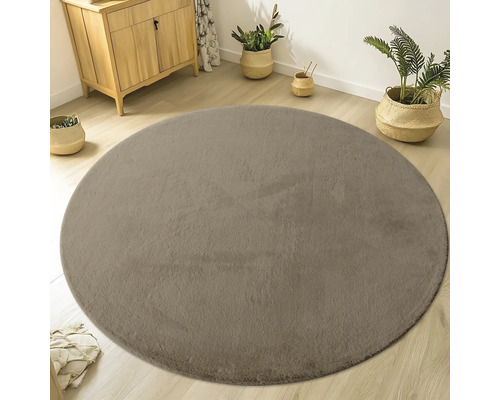 Runder Teppich auf Holzboden in einem Wohnzimmer