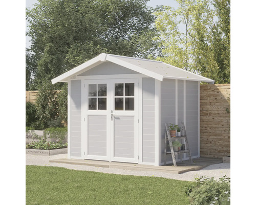 Gartenschuppen aus Holz mit Doppeltür im Garten