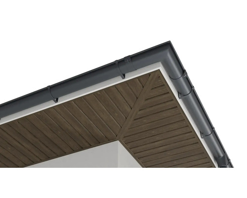 Dachrinne aus Metall mit Holzverkleidung