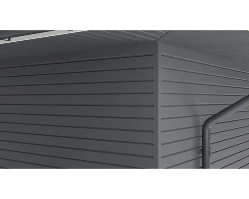 Nahaufnahme der Fassadenverkleidung mit Nut- und Federprofil