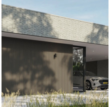 Modernes Carport mit Holzverkleidung und geparktem Auto