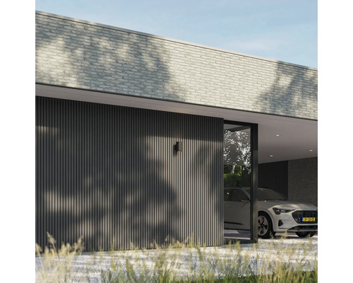 Modernes Haus mit Fassadenverkleidung, Mauerwerk und Carport