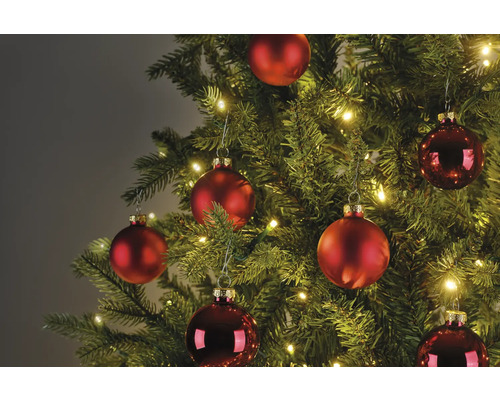 Weihnachtsbaumkugeln Glas Ø 6 cm rot 30 Stück Geschmückter Weihnachtsbaum mit roten Kugeln und Lichtern