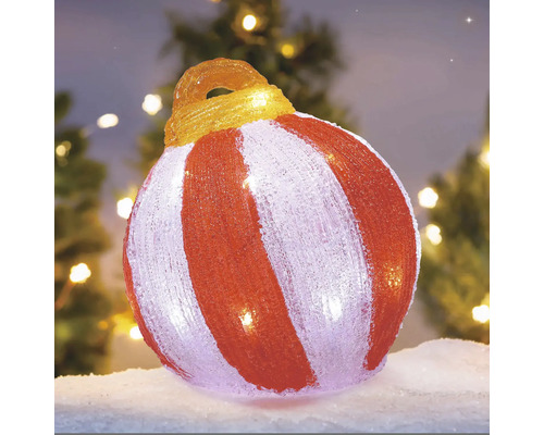 Dekorative, gestreifte Weihnachtskugel mit Beleuchtung für den Außenbereich