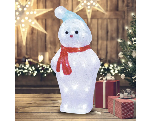 Dekorativer, leuchtender Schneemann mit Mütze und Schal als Weihnachtsdekoration