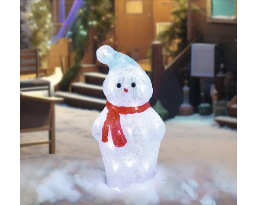 Dekorativer Schneemann mit Beleuchtung und rotem Schal für den Aussenbereich