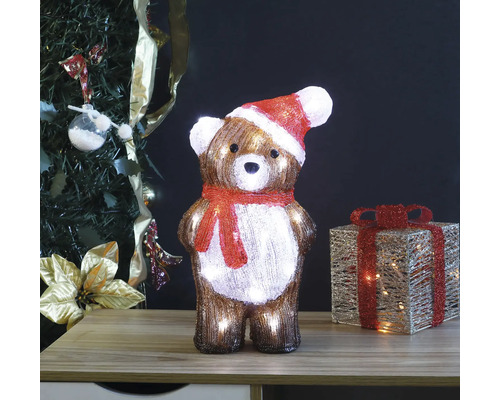Dekorativer leuchtender Teddybär mit Weihnachtsmannmütze und Geschenkbox für die Weihnachtszeit