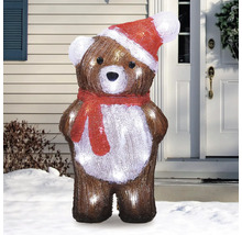 Leuchtender Teddybär mit Weihnachtsmütze und Schal als Weihnachtsdekoration für den Außenbereich