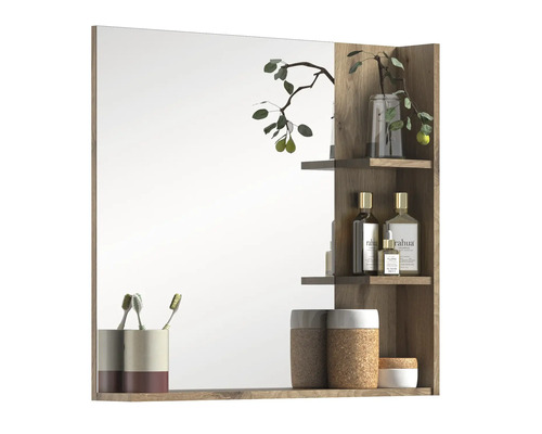 Badezimmerspiegel mit Regal aus Holz