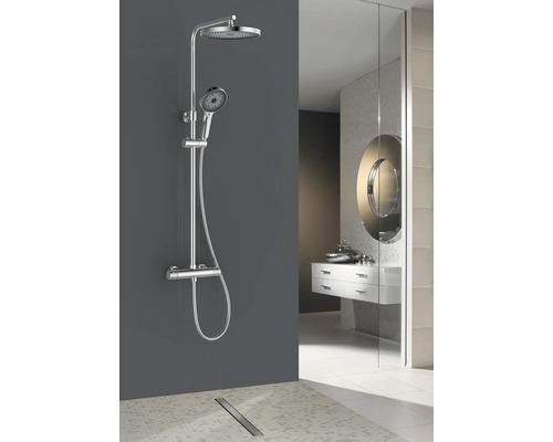 Duschsäule mit Kopf- und Handbrause in modernem Badezimmer