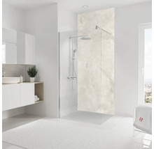 Modernes Badezimmer mit begehbarer Dusche, Waschbeckenunterschrank und großformatigen Fliesen