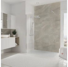 Modernes Badezimmer mit begehbarer Dusche, Waschbecken und Badmöbeln für ein helles, organisiertes Ambiente.