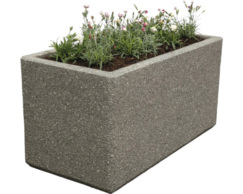 Rechteckiger Pflanzkübel aus Stein mit Bepflanzung