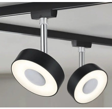 Zwei runde, schwarze LED-Strahler an einer Schiene