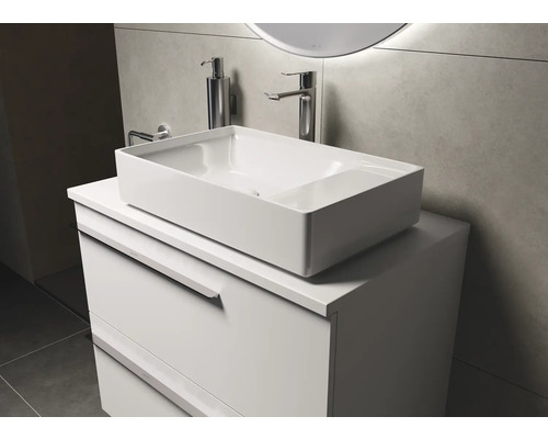 Badezimmer Waschtisch mit weißem Aufsatzwaschbecken und Schubladen