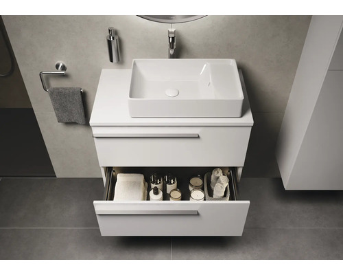 Badezimmer Waschbeckenunterschrank mit offenem Schubfach für Handtücher und Badaccessoires