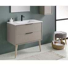 Modernes Badezimmer mit Waschtischunterschrank, Aufsatzwaschbecken und Spiegel