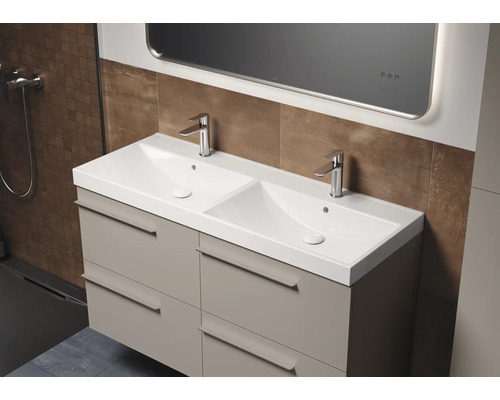 Badezimmer Waschtisch mit zwei Waschbecken, Armaturen und Schubladen