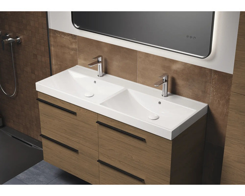 Badezimmer Waschtisch mit zwei Waschbecken, Armaturen und Schubladen
