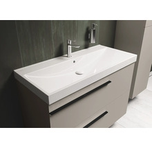 Waschtisch mit Waschbecken, Armatur und Schubladenunterschrank für das Badezimmer.