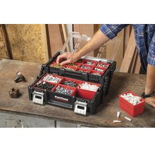 Gefüllter Pattfield Werkzeugkoffer mit transparentem Deckel und rotem Einsatz