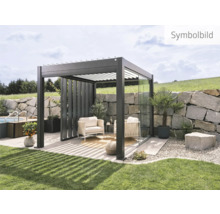 Modernes Gartenambiente mit Pergola, Loungemöbeln und Steinelementen