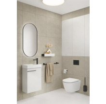 Modernes Badezimmer mit Waschtisch, Spiegel, Toilette und Accessoires