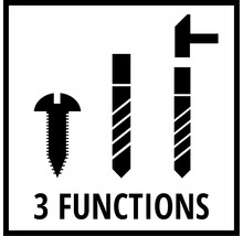 Symbol für drei Funktionen: Schraube, Bohrer und Hammer