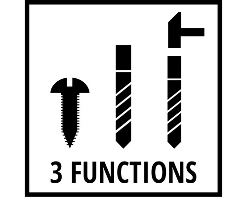 Symbol für drei Funktionen: Schraube, Bohrer und Hammer