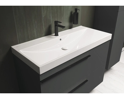 Waschtischunterschrank mit Waschbecken, Armatur und Seifenspender