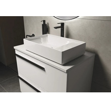 Modernes Badezimmer mit weißem Waschtischunterschrank und Aufsatzwaschbecken