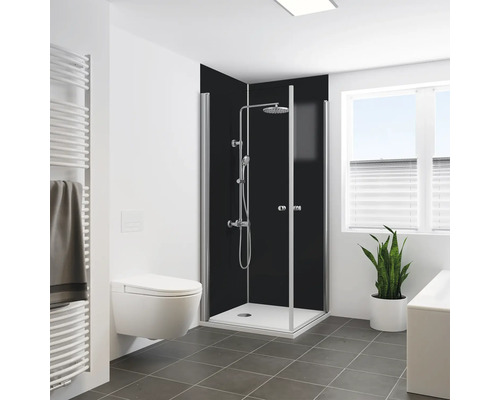 Modernes Badezimmer mit Duschkabine, Toilette und Heizkörper