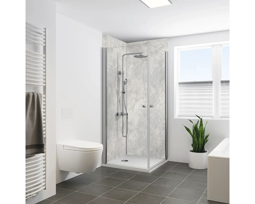 Modernes Badezimmer mit Duschkabine, Toilette und Heizkörper