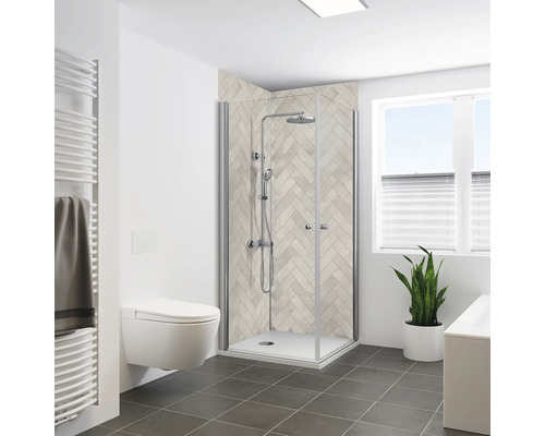 Badezimmer mit Duschkabine, Toilette und Heizkörper