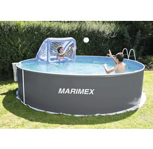 Marimex Pool mit spielenden Kindern und Wasserballtor im Garten