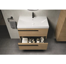Waschtischunterschrank mit Schublade, Waschbecken, Handtüchern und Badaccessoires
