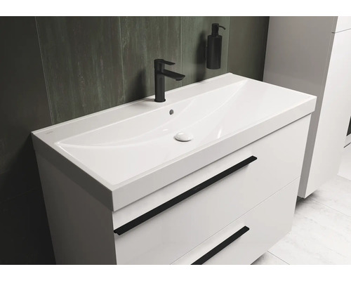 Waschtischunterschrank mit Aufsatzwaschbecken, Armatur und Seifenspender
