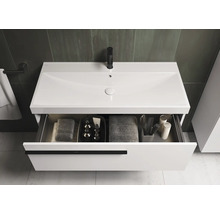 Waschtischunterschrank mit offenem Schubfach und Waschtisch