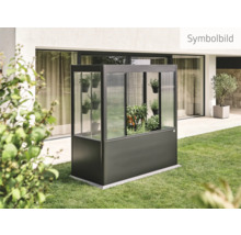 Kleingewächshaus mit Pflanzen auf einer Rasenfläche