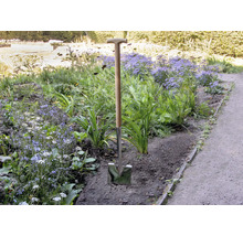 Spaten mit Holzgriff im Gartenbeet
