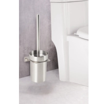 Toilette mit Toilettenbürste aus Edelstahl an der Wand