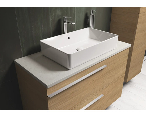 Modernes Badezimmer mit Aufsatzwaschbecken, Waschtischunterschrank und Armatur