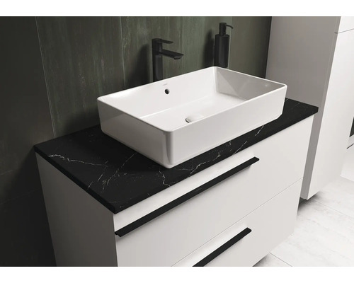 Waschtisch mit Aufsatzwaschbecken, Unterschrank mit Schubladen und Armatur